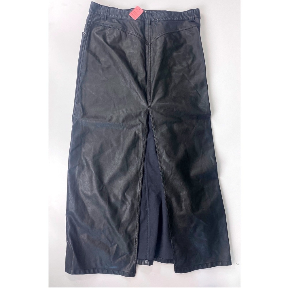 Free People City Slicker Black Vegan Leather Maxi Skirt Womens Leather sz 12 EUC - Picture 5 of 8
